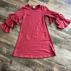 Burnt Orange/Red Ruffle Sleeve Dress